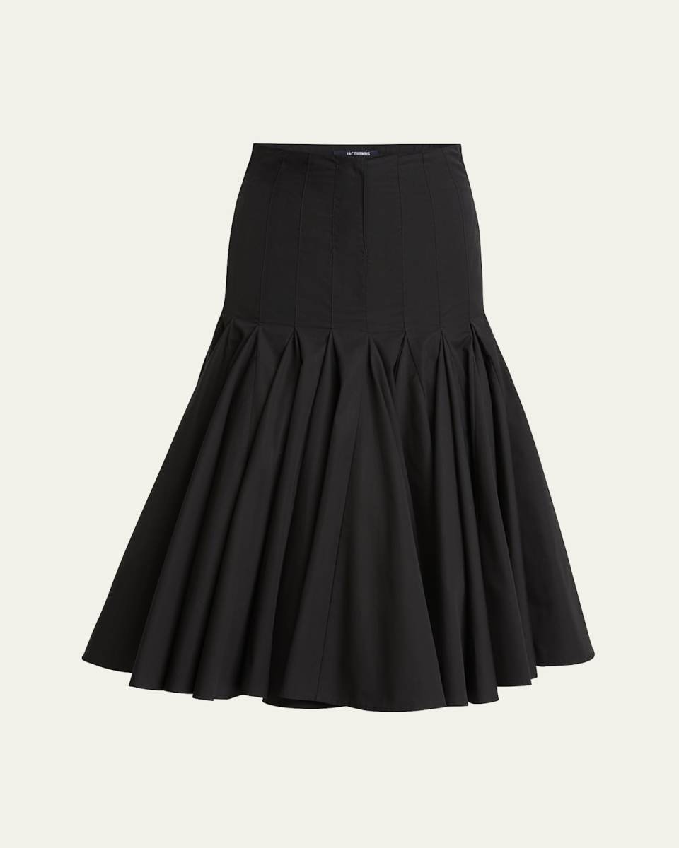 Agave Drop-Waist Pleated Flare Midi Skirt